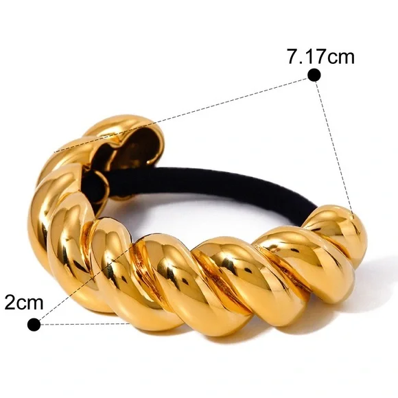 GLOSSY TWIST PONY CUFF*Ponytail Hair Band Accessories*18K Gold Plated* - Picture 3 of 6
